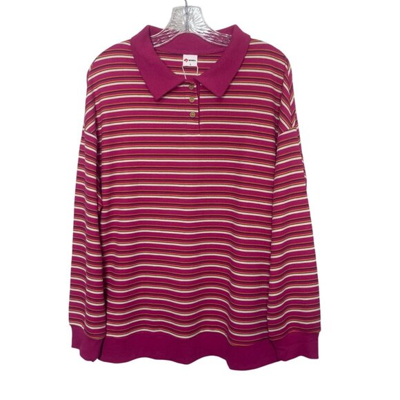 Wiholl Striped Collared Polo Shirt Womens Large Pink New - Picture 1 of 10
